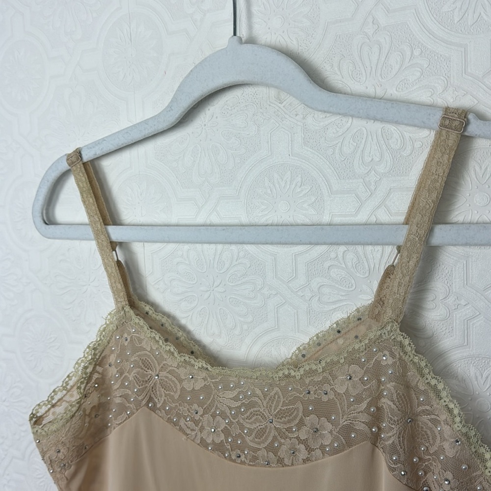 Vintage Slip Dress Bedazzled Jewels Rhinestones Beaded Nude Shapewear Cream 80s - Picture 8 of 10